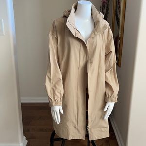 Eileen Fisher Organic Cotton Stand Collar Hidden Hood Long Jacket